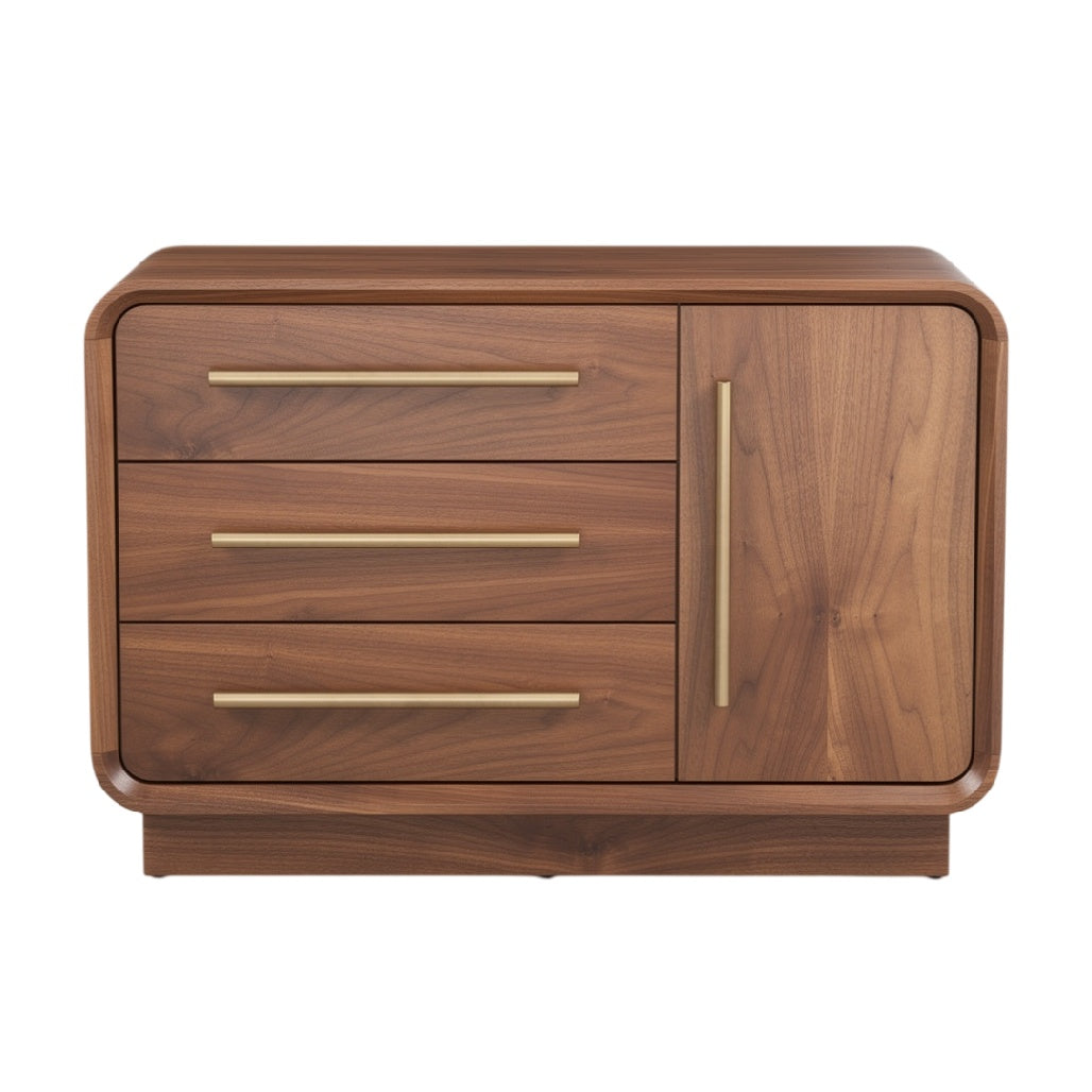 **Commode en noyer avec trois tiroirs et une porte**
