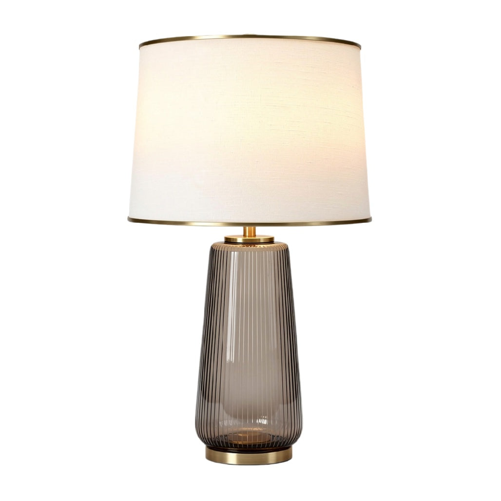 **Lampe de table en verre strié, abat-jour blanc, design moderne**